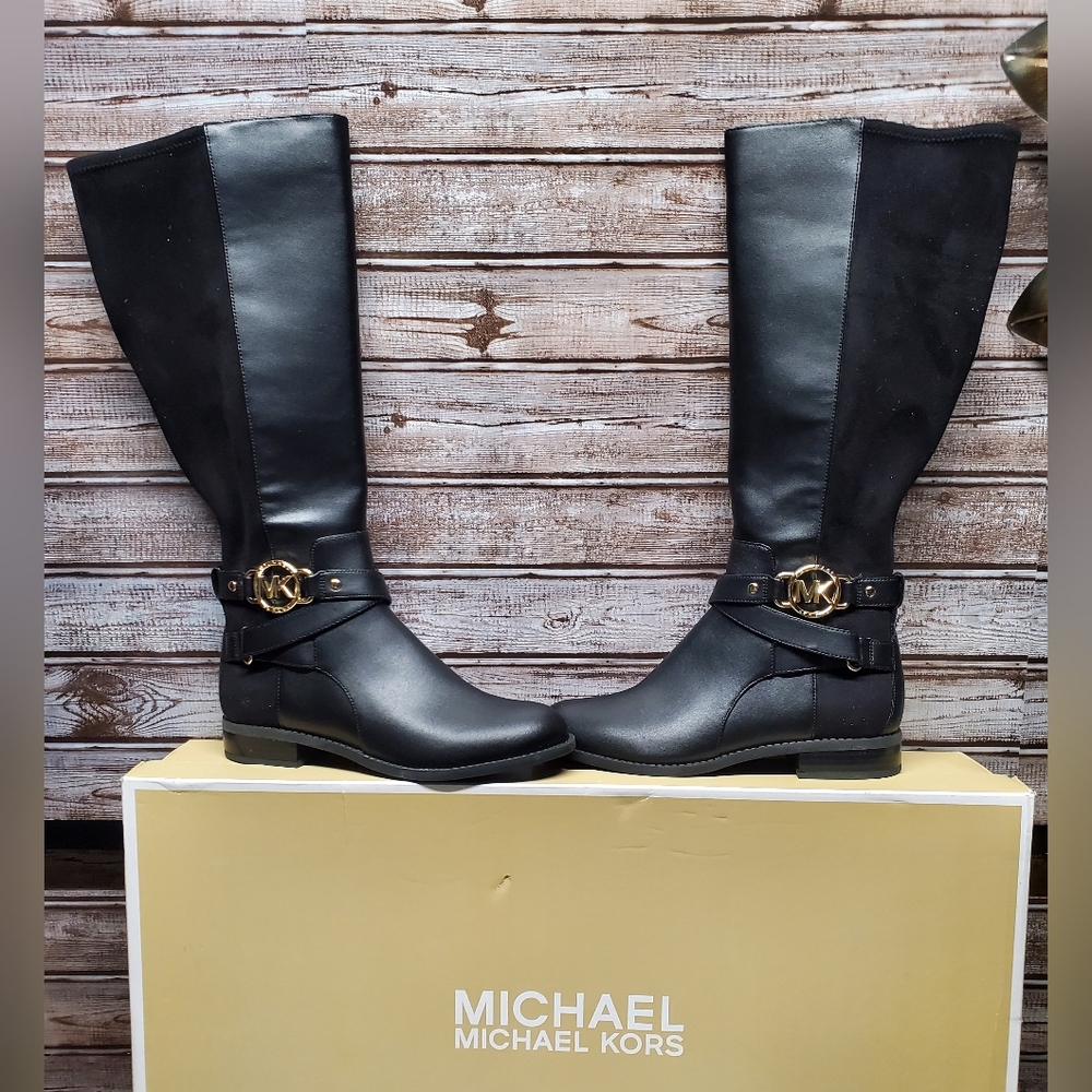 Michael Kors Black Over the Knee Boots with Gold Accent